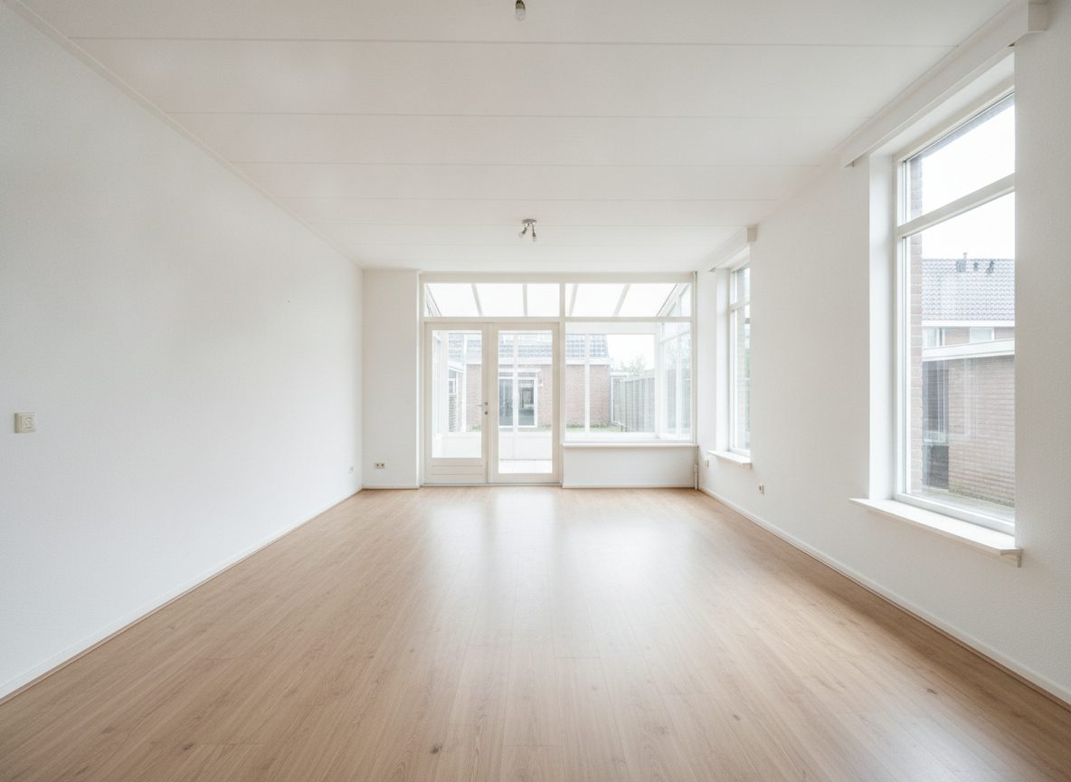 Wohnzimmer leer, vor dem virtuellen Home Staging