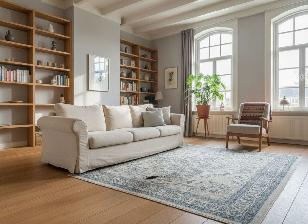 Dasselbe Wohnzimmer aufgeräumt — Möbel und Raum unverändert (echtes Ergebnis des Werkzeugs)