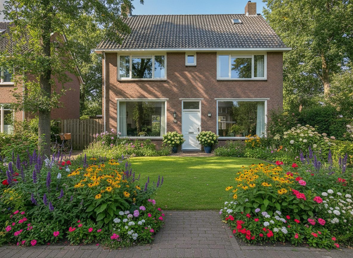 Fassade mit Vorgarten im Sommer (Beispielobjekt)