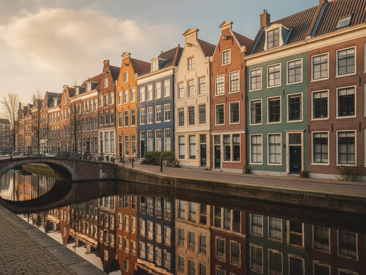 Virtual staging Amsterdam — Vastgoedstudio Amsterdamse grachtenpanden met trapgevels aan een rustige gracht — virtual staging Amsterdam