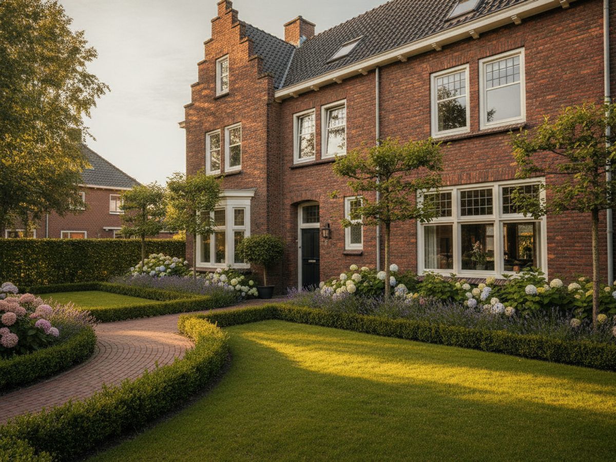 Virtual staging Breda — Vastgoedstudio Bredase jaren-30 twee-onder-een-kap met voortuin en hagen — virtual staging Breda
