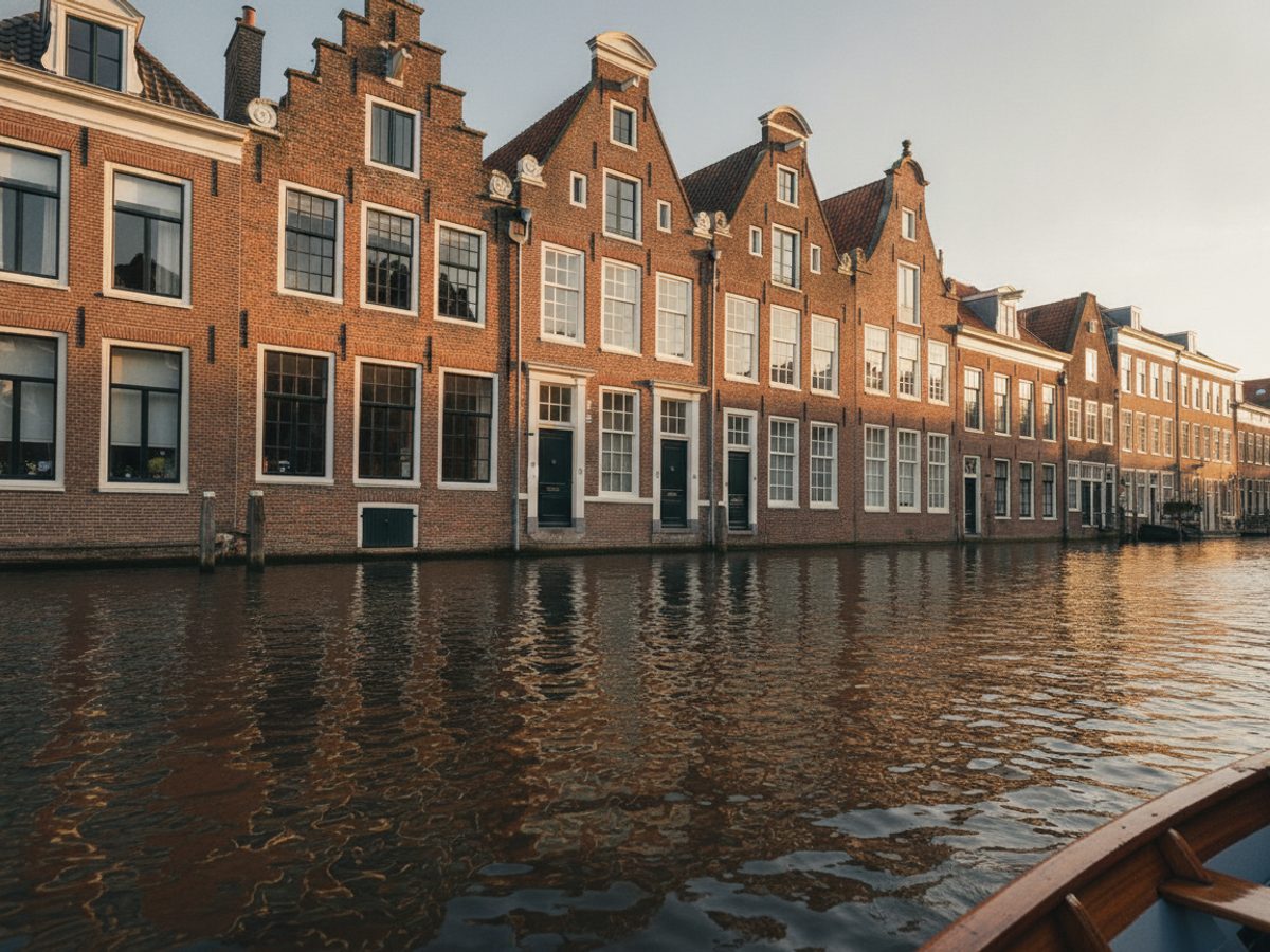 Virtual staging Dordrecht — Vastgoedstudio Dordtse historische gevels aan een haven met water op de voorgrond — virtual staging Dordrecht