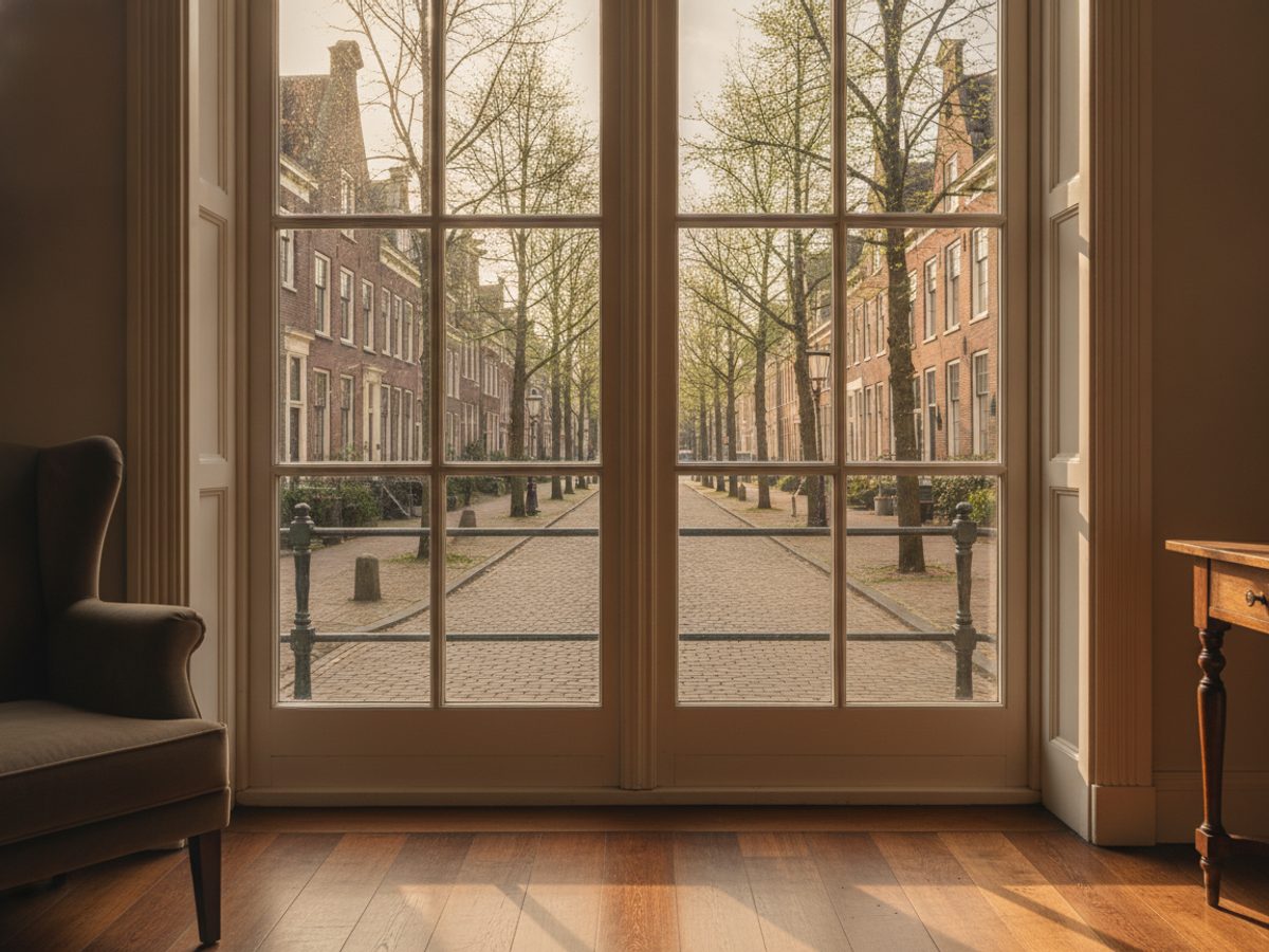 Monumentale Haarlemse woonhuizen met hoge ramen aan een rustige straat — virtual staging Haarlem