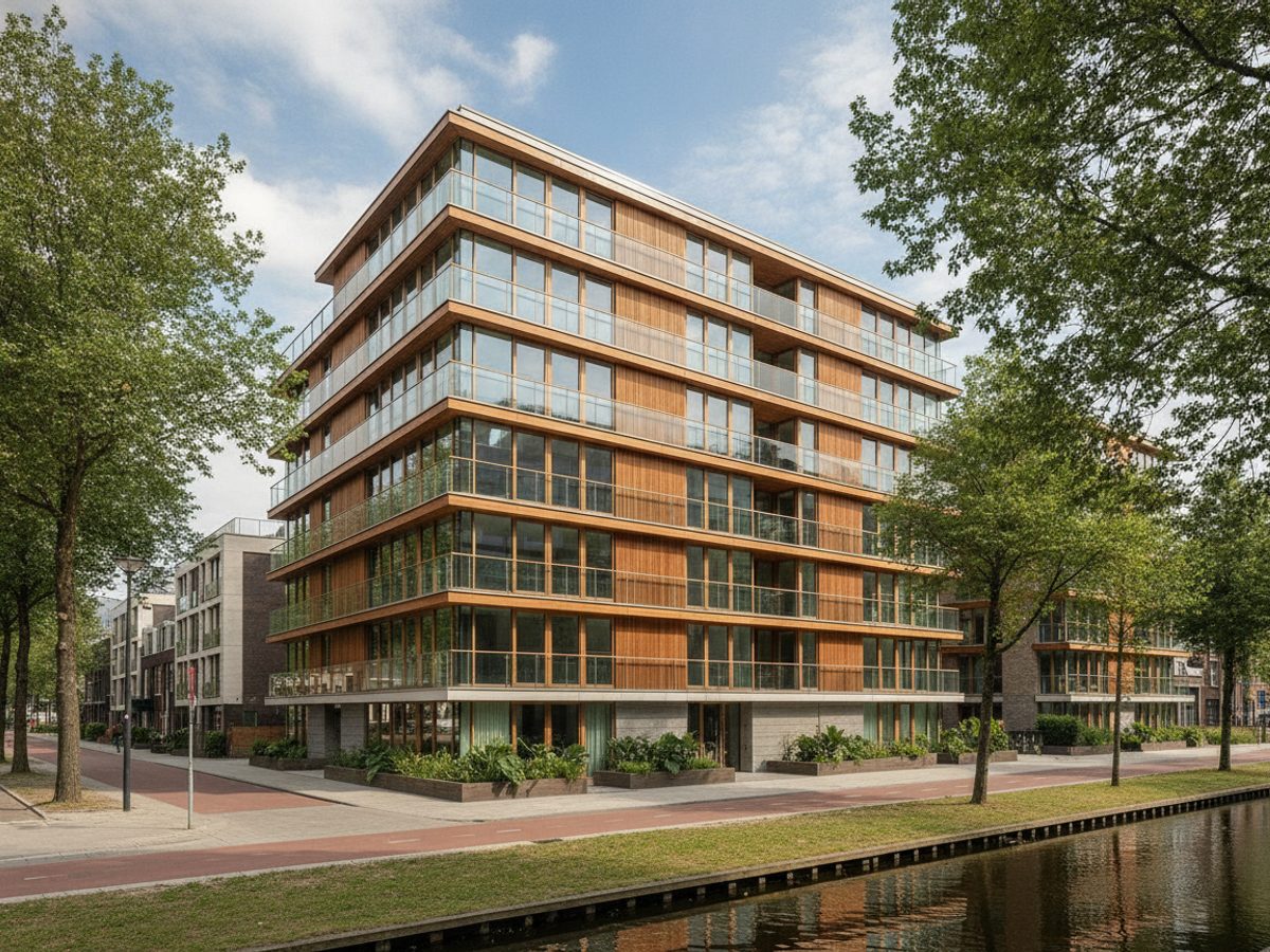 Virtual staging Rotterdam — Vastgoedstudio Modern Rotterdams appartementengebouw met glazen balkons — virtual staging Rotterdam