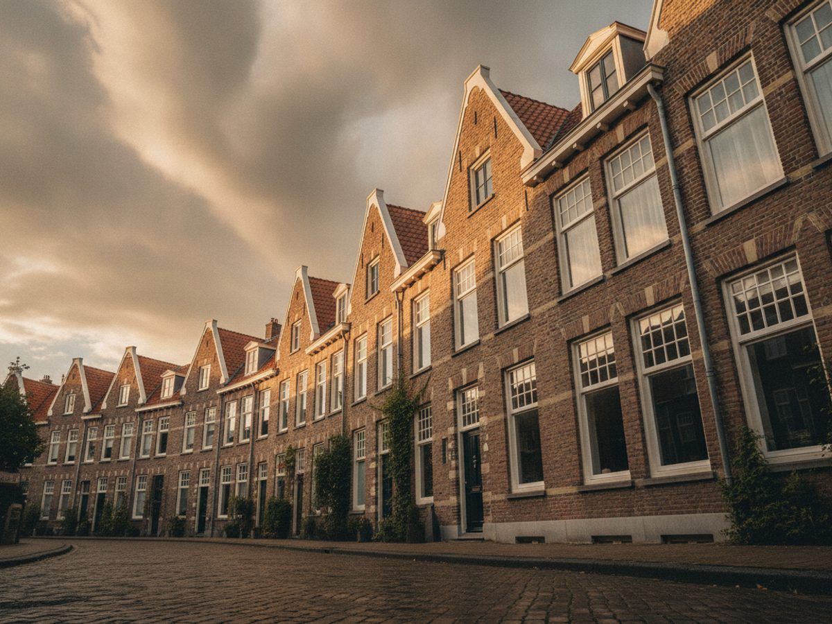 Virtual staging Tilburg — Vastgoedstudio Tilburgse rijtjeswoningen met bakstenen gevels aan een rustige straat — virtual staging Tilburg