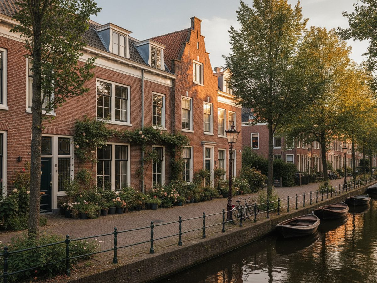 Virtual staging Utrecht — Vastgoedstudio Utrechts herenhuis met witte kozijnen in een groene straat bij de gracht — virtual staging Utrecht