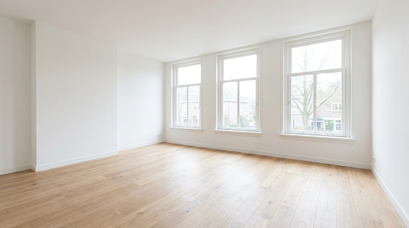 Lege woonkamer → ingericht — voor