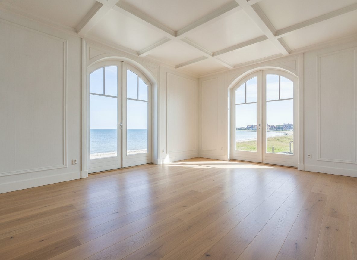 Küstenhaus mit Wintergartentüren vor dem virtuellen Home Staging (Beispielraum)