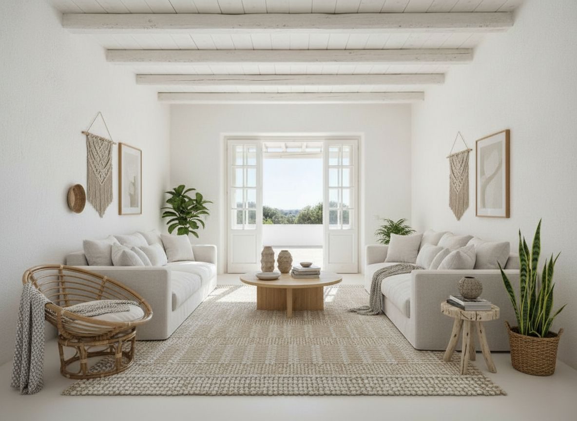 weiß verputztes Zimmer mit Balken — Ibiza