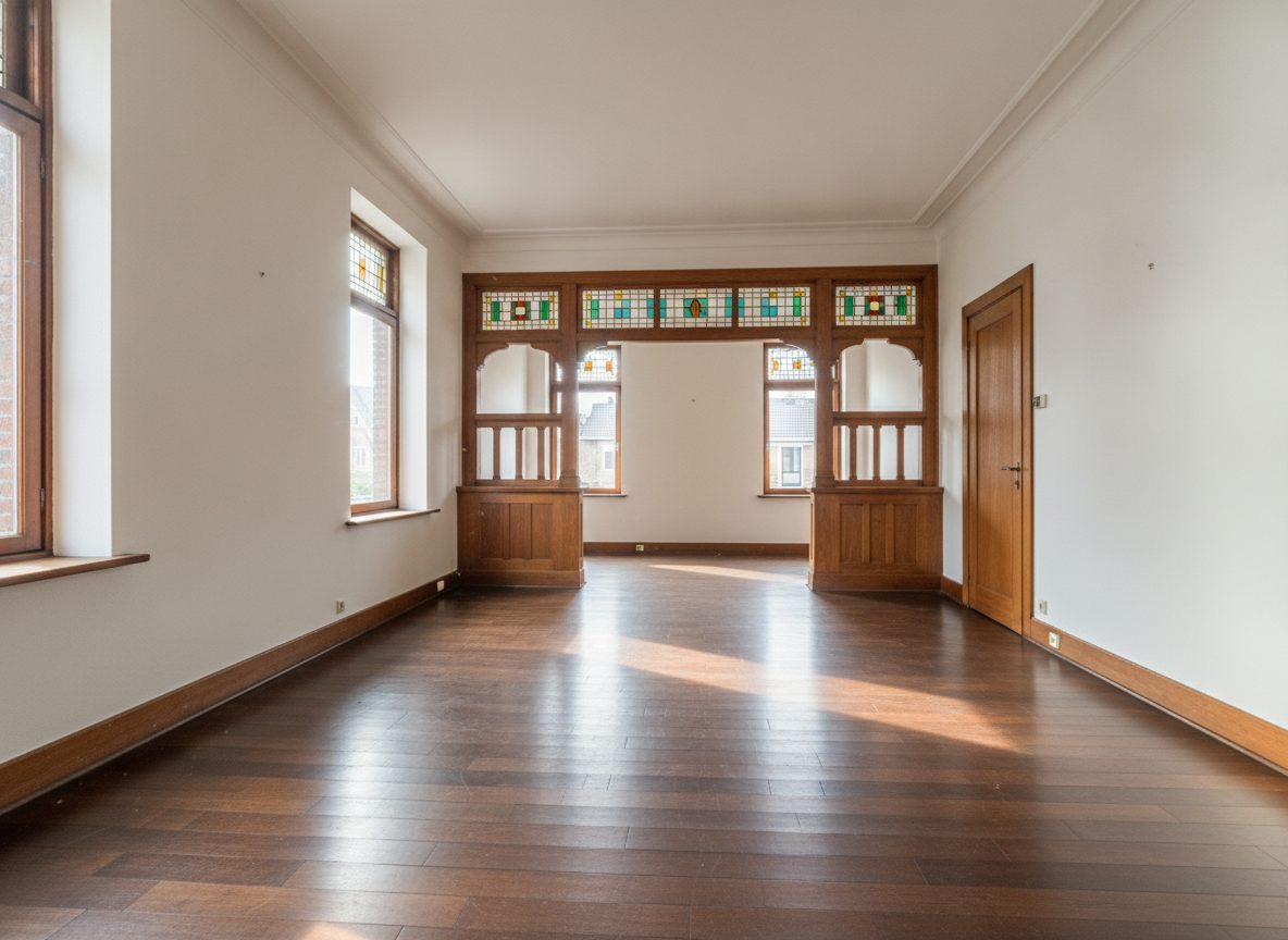 Wohnzimmer mit Flügeltüren, Baujahr 1930er vor dem virtuellen Home Staging (Beispielraum)