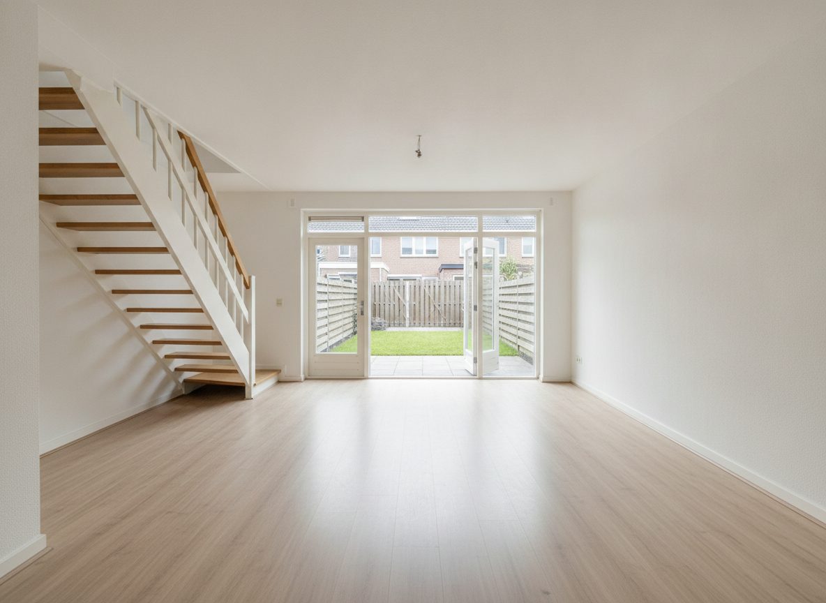 Familienwohnzimmer mit Gartentüren vor dem virtuellen Home Staging (Beispielraum)