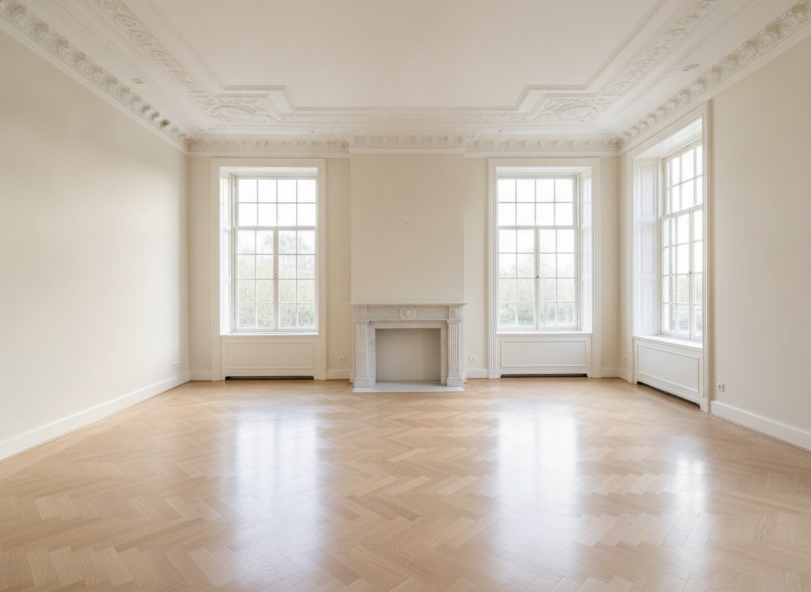 Salon eines Altbaus vor dem virtuellen Home Staging (Beispielraum)