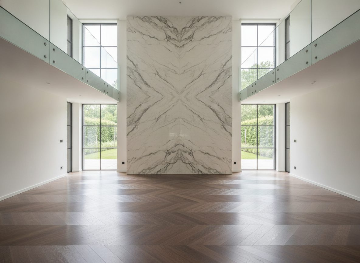 Villa-Wohnraum mit Galerie vor dem virtuellen Home Staging (Beispielraum)