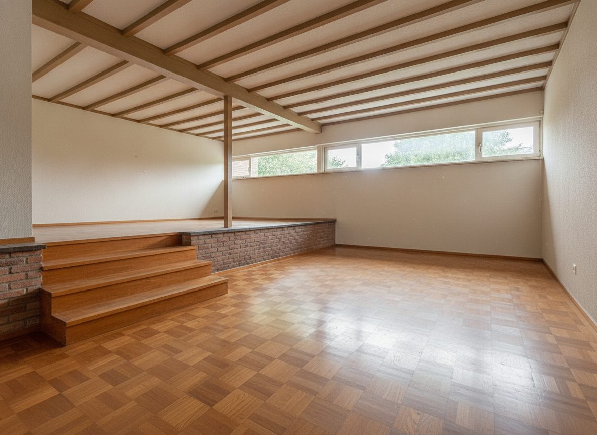 Split-Level-Wohnzimmer vor dem virtuellen Home Staging (Beispielraum)