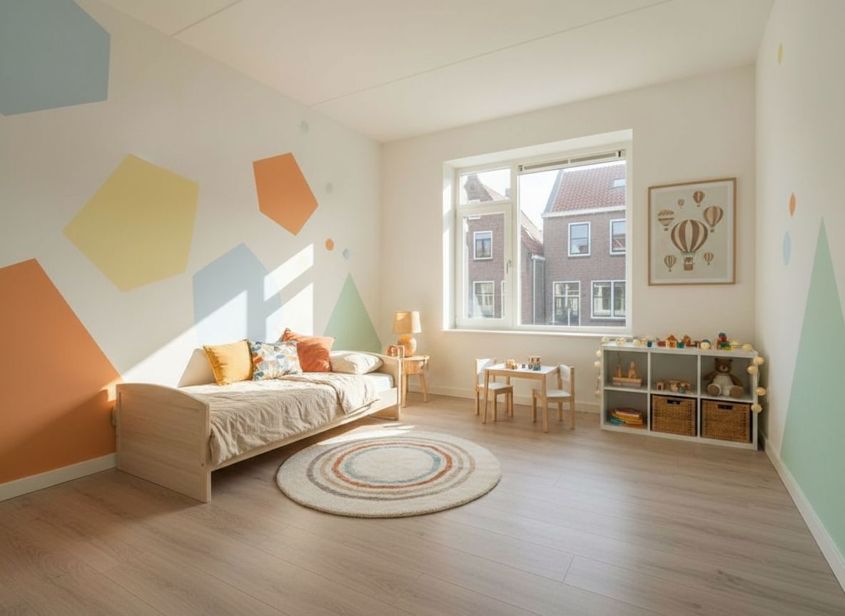 Dezelfde kinderkamer ingericht in Kindvriendelijk-stijl (AI-impressie)