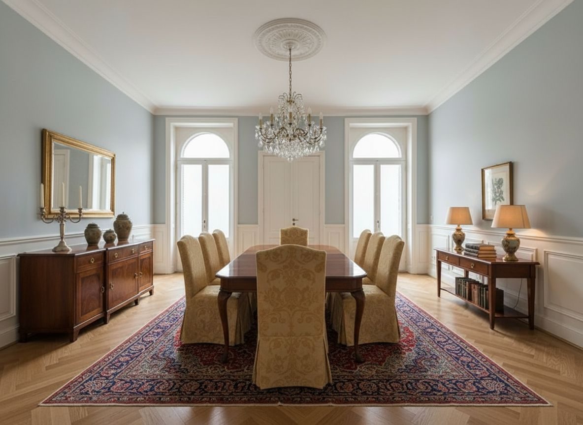 Dezelfde eetkamer ingericht in Klassiek-stijl (AI-impressie)