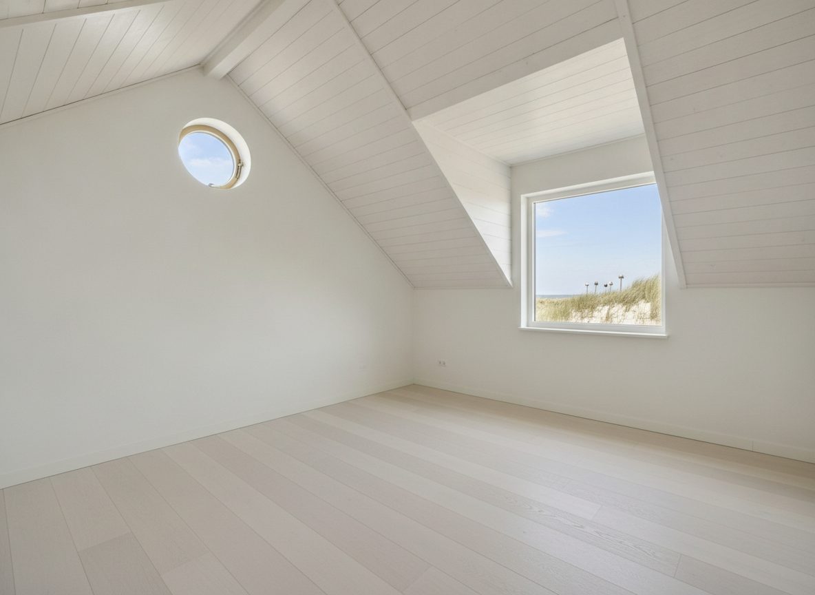 Lege strandhuis-slaapkamer vóór het inrichten (demokamer)
