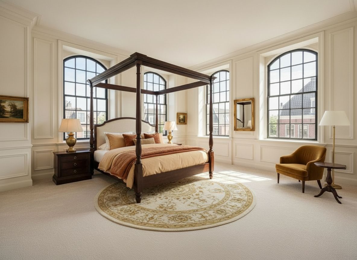 Dezelfde master bedroom ingericht in Luxe-stijl (AI-impressie)