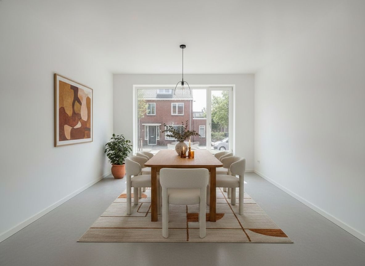 Dezelfde eethoek ingericht in Modern-stijl (AI-impressie)