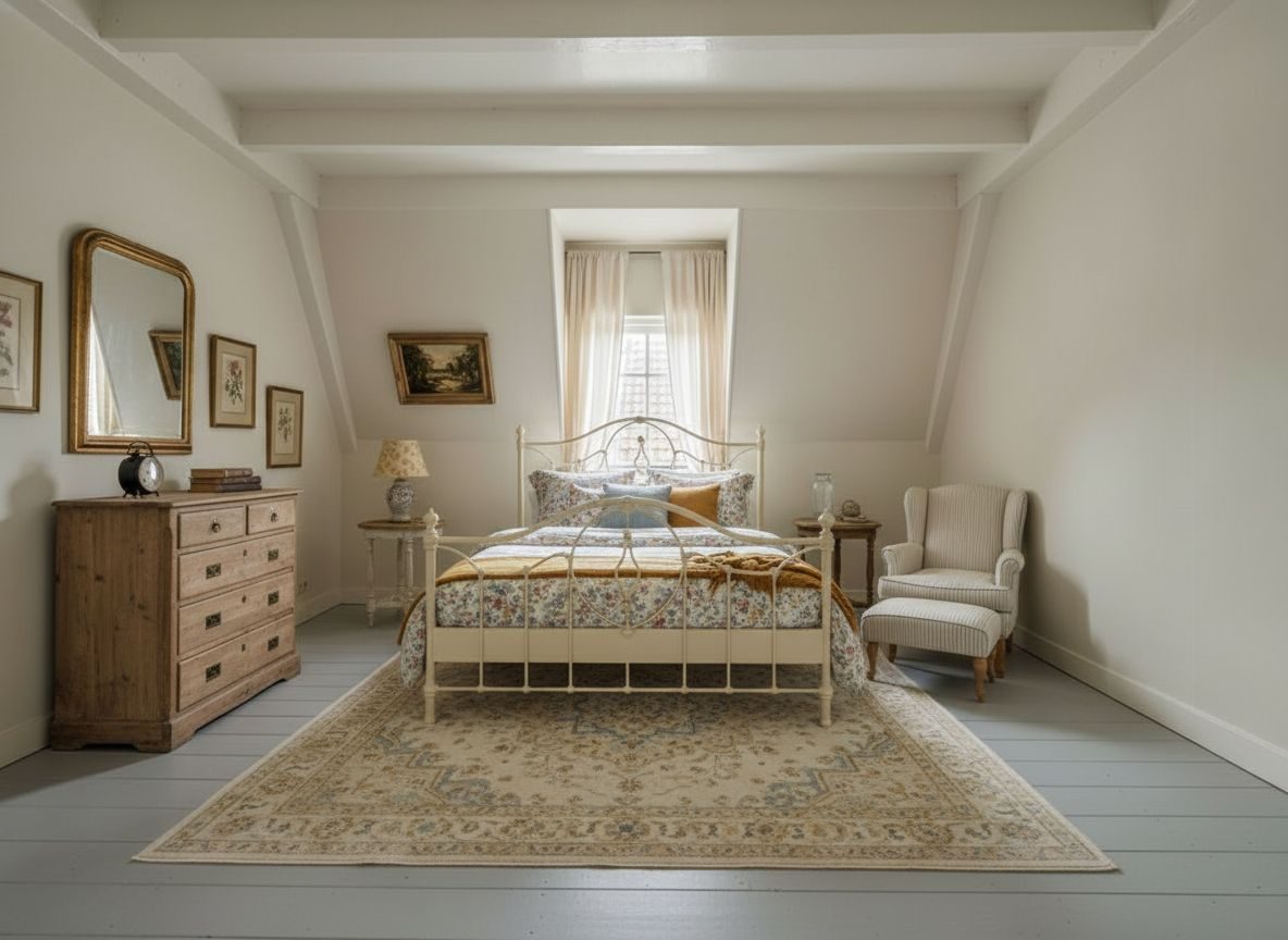 Dezelfde slaapkamer ingericht in Provençaals-stijl (AI-impressie)