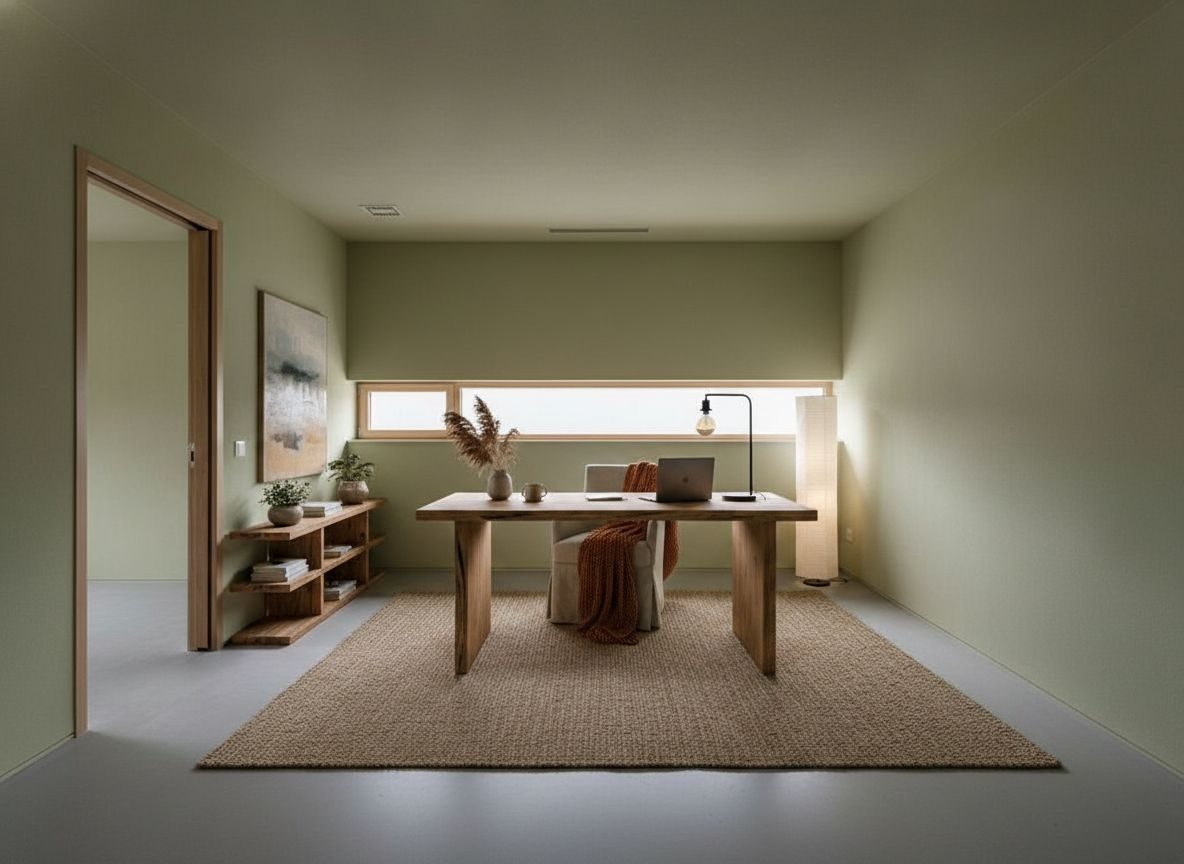 Dezelfde werkkamer ingericht in Wabi-sabi-stijl (AI-impressie)