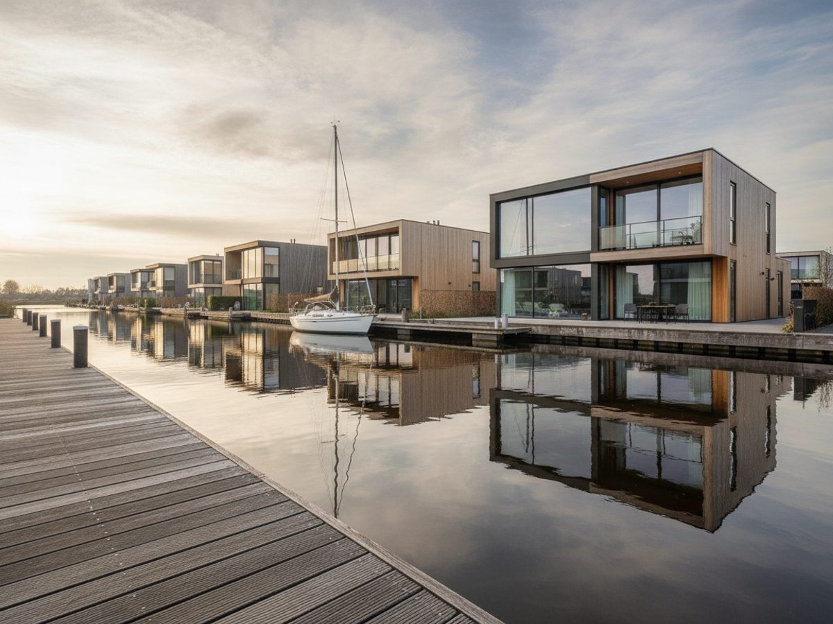 Virtual staging IJburg Amsterdam — Vastgoedstudio Moderne Amsterdamse nieuwbouwwoningen met veel glas aan het water — virtual staging IJburg
